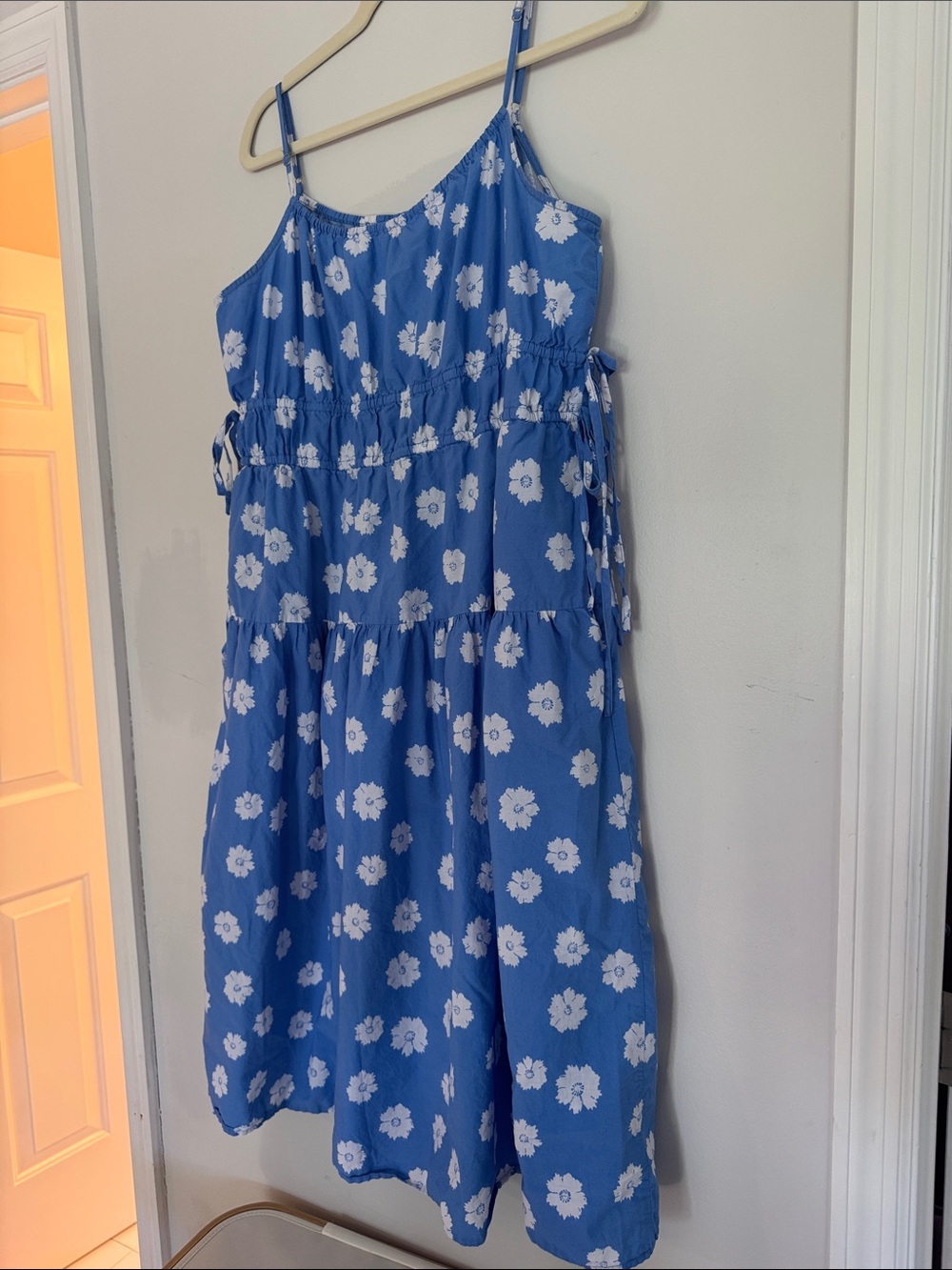 Blue Floral Sundress with ties and White Flowers